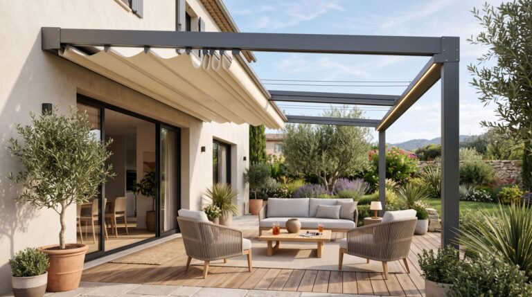 Pergola à toile rétractable à Puget-Ville